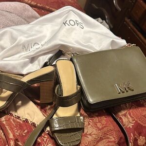 Michael Kors Olive Handbag and Sandals Set